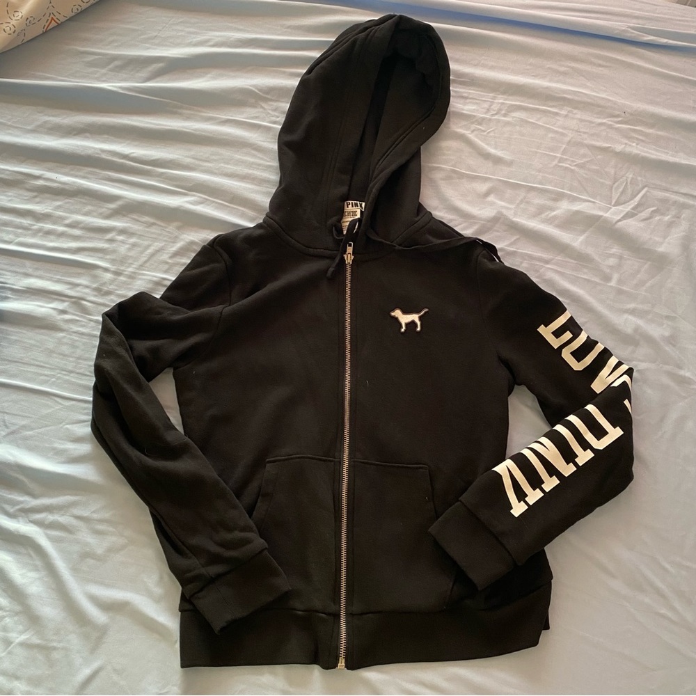 Pink Black Zip Up Hoodie